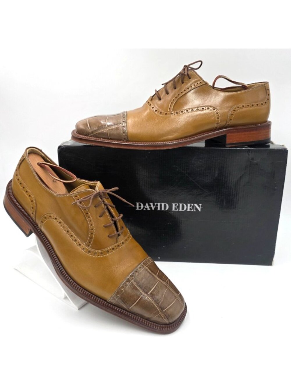 Vintage Alligator Mens 11M Taupe Brown David Eden Exotic Leather Dress Shoes - Picture 13 of 15
